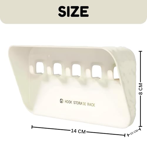 Image of JRM 6 Hook Wall Utensil Rack - Adhesive Plastic Holder for Kitchen, Bathroom & Door - Adjustable Hanger for Towels, Coats, Clothes - Space-Saving Organizer (STOARGE Rack with 5 Hooks, Pack of 3)