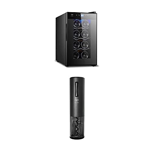 Frigobares Y Cavas, Video On Demand Combo Cava Enfriadora de Vinos Para 8 Botellas, Control de Temperatura Digital EV8, Sacacorchos de Vino Electrico Recargable, Profesional, Inalambrico, Incluye...