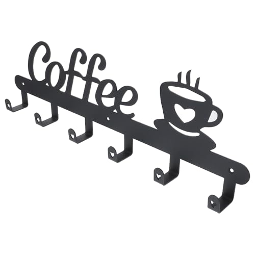 PartyKindom Soporte para Colgar Tazas de Café de Hierro Negro, Estante de Pared para Cocina, Organizador Multifuncional Ganchos para Tazas, Utensilios y Toallas, Montaje Incluido