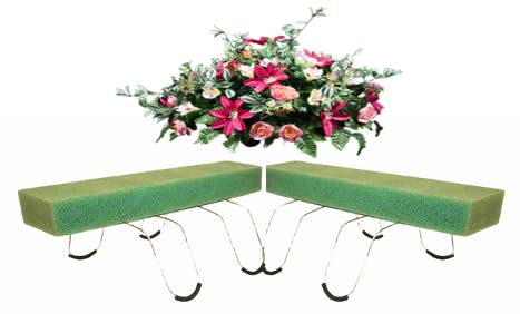 2 Pack 18 Inch Wire Rust resistant Galvanized Gravestone Double Saddle Cemetery Headstone Saddle with 2 Bricks 2 x 4 x 18 in StyroFoam Attached