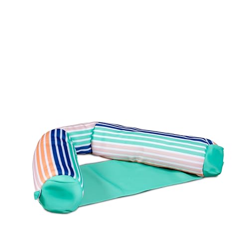 Big Joe Shaka Sling XL Pool Float, Rivera Stripe Turquoise, Doubled-Sided Mesh, Quick Draining Fabric, No Inflation Needed