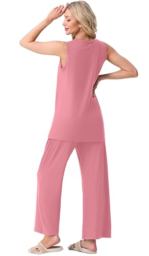 Image of PrinStory Womens Pajamas Sets 2 Piece Soft Pjs for Women Sleeveless Pajama Set Summer Loungewear with Pockets