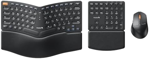 ProtoArc Ergonomic Keyboard Mouse, EKM04 2.4GHz Wireless Ergo Keyboard Mouse Combo, Separate Numeric Keypad, Split Design, Wrist Rest, Rechargeable, for Desktop, PC, Laptop, Windows