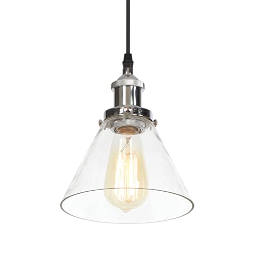 Lustre suspension chrome antique et verre rétro avec cordon réglable pour îlot cuisine