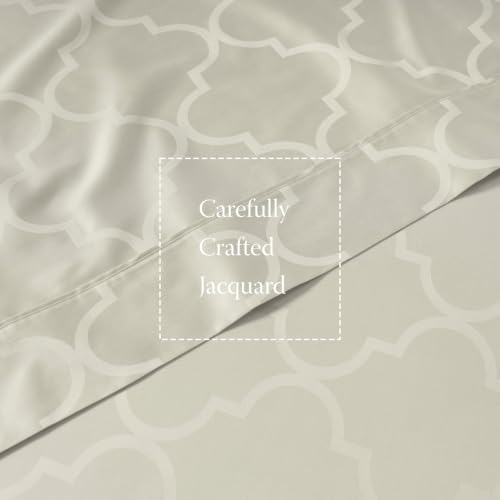 Image of Threadmill 300 Thread Count Cotton Full Sheet Set, Sateen, Jacquard, Ivory