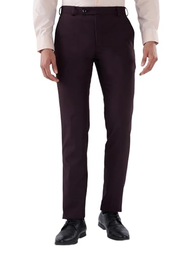 Image of Raymond Men Slim Fit Solid Pattern Polyester Blend Flat Front Casual Trouser