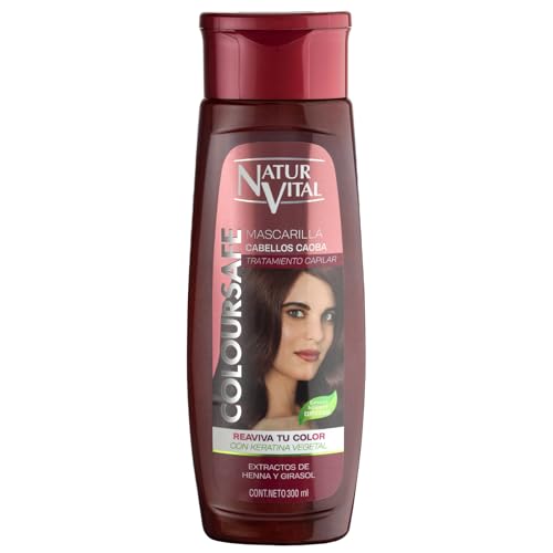 NaturVital - Mascarilla de Pelo ColourSafe, Sin Sulfatos ni Parabenos, para Cabellos Caoba y Cobrizos, con Keratina Vegetal, Aporta Brillo y Color, para Mujeres, 300 ml