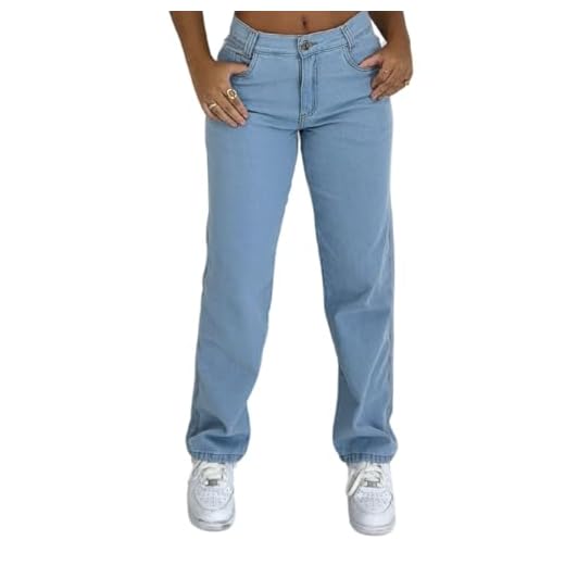 Calça Jeans Feminina Wed Leg Clara Reta Cintura Alta (BR, Numérico, 44, Regular, Regular, Jeans)