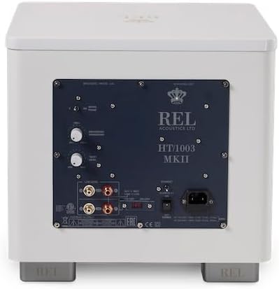 Bagpanel view of the white REL HT/1003 MKII subwoofer