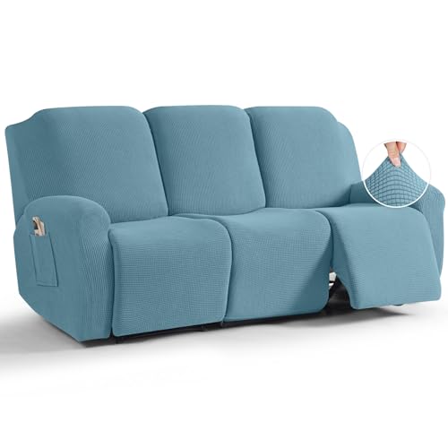 Image of TAOCOCO Recliner Sofa Covers 8-Pieces Stretch Large Couch Covers for 3 Seats Reclining Slipcovers Soft Jacquard Pattern Furniture Protector (Dusty Blue)
