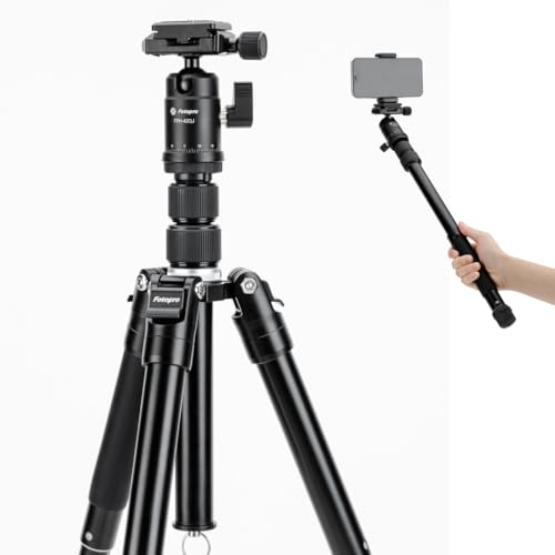 Fotopro ミニ三脚 148cm 軽量コンパクト 旅行用 360度ボールヘッド 着脱式で自撮り棒としても利用可能 スマホマウント付き 耐荷重8kg モデルFY-830