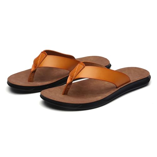 Leather Flip Flops for Men Women Thong Sandals with Arch Support Soft Cushion Footbed Comfortable Beach Slippers Slides