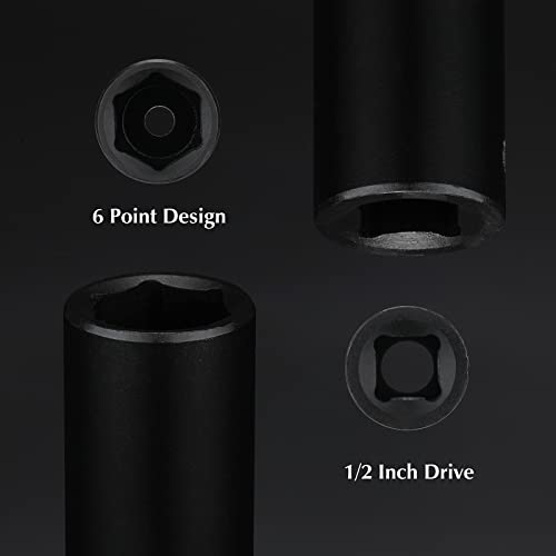 Image of EMENTOL 11PCS 1 /2 Inch Drive Deep Impact Socket Set, Metric, 6-Point, CR-V, 11 Pieces 1 /2 inch Dr. Deep Socket Set, 10mm - 24mm