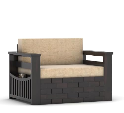 Image of Solid Sheesham Wood Sofa Cums Bed with Mattress & Storage | Rosewood Convertible Sofa Bed for Living Room & Bedroom (A-Walnut, 2 Seater)