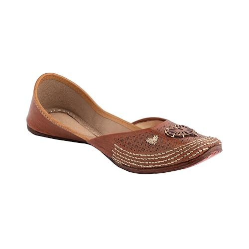 Image of KORAKARI Women's Traditional Ethnic Amber Punjabi Jutti, Leather Flat Comfortable Mojaris for Girls