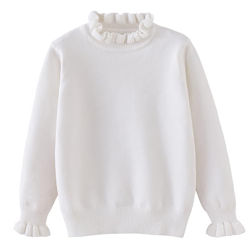 Girls Fall Winter High Neck Sweater Ruffle Long Sleeve Knit Pullover Top Solid Color Warm Knitted Sweater
