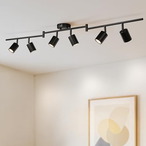 Gr4tec Lámpara de Techo Orientables 6 Focos, Moderno Focos LED Interior GU10, Luz de Techo Negro para Dormitorio Cocina Salon, Sin Bombillas