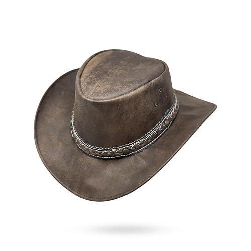 Lederhut Wickelhut knautschbar Western Cowboy Outdoor Hut Reiten Wandern & Abenteuer Big Jake (DE/NL/SE/PL Alphanumerisch XL)