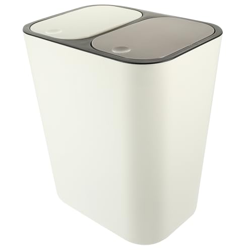 Veemoon Papelera de Cocina de Doble Compartimento con Tapa, Cubo de Basura Rectangular de 20l en Abs Color Claro, Cubo de Almacenamiento de Residuos para Hogar, Baño y Sala, Reciclaje