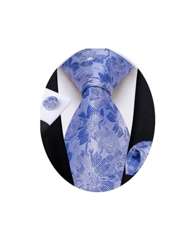 Image of DiBanGu Mens Paisley Tie Sets Silk Jacquard Woven Floral Necktie and Pocket Square Cufflinks Wedding Business Party