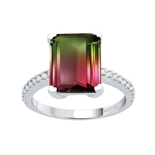 925 Sterling Silver with Choice Of Gemstone and White Topaz Solitaire with Accents Engagement Wedding Ring