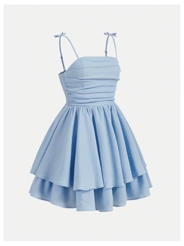 SHENHE Girl's Smocked Ruched A Line Swing Dress Layered Tie Shoulder Flowy Cami Short Dress3