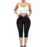 KEEPTO High Waisted Leggings with Pockets for Women Tummy Control Shapewear Capri Workout Corset