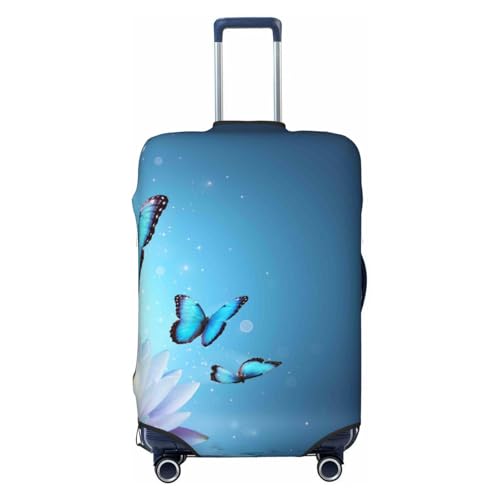 Butterflies And Waterlily In Water Print Luggage Cover Washable Elasticated Suitcase Covers TSA Approved Stylish Dust and Scratch Resistant Case Protector for Kids and Adults