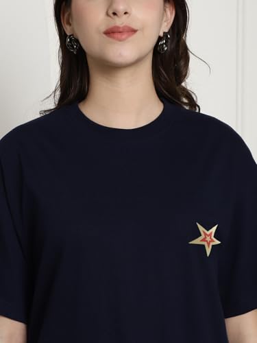 Image of Style Go Pure Cotton Oversized Baggy Fit Drop Shoulder Aesthetic & Cool Graphic Printed Half Sleeve Tshirt for Women || Trendy Tees || Casual Loose Korean T-Shirt (Pack 2)