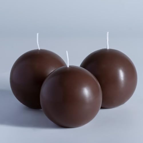 Mozeal Hand-Poured, 3 Inch Brown Round Ball Candles - Elegant Brown Round Pillar Candles Set Of 3 cover