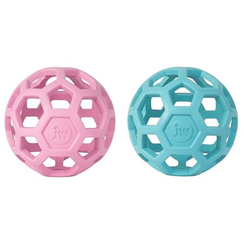 JW Pet HOL-ee Roller Dog Toy Puzzle Ball Bundle - Natural Rubber Medium 4 5 Inch Diameter Pink