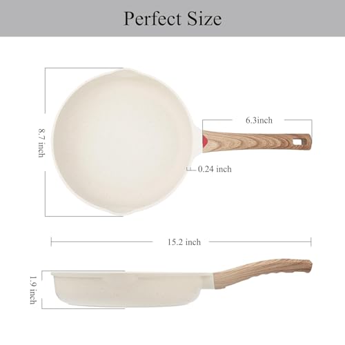 Image of Niyam Nonstick Frying Pan Skillet, Granite Cooking Pan, Healthy and Non Toxic, Ergonomic Handles, Suitable for All Stove, PFOA Free (White, 20)