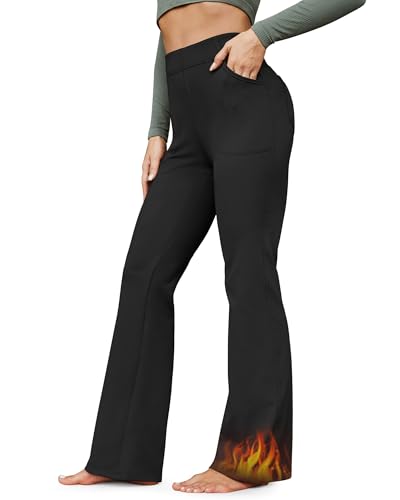G4Free Fleece Lined Pants for Women Yoga Pants with Pockets Flare Leggings High Waisted Bootcut Dress Winter Work Slacks