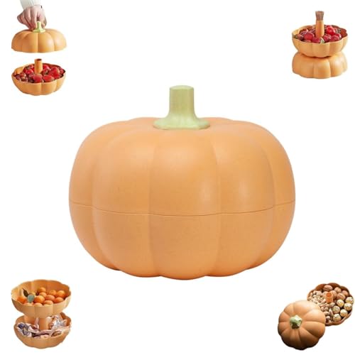Lshnrd Halloween Pumpkin Snack Holder,Rotable Double Layer Candy Container?Cute Creative Fruit Box?Food Storage Container for Nuts, Candies, Cookies, Fruits(Large,1PCS)