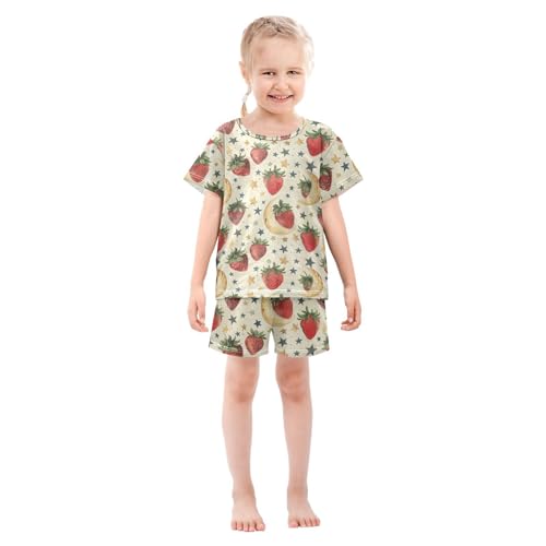 ALAZA Strawberry Moon Stars Pajama Set Short Sleeve Sleepwear Soft Lounge Nightwear3