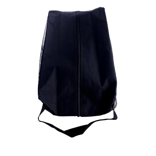 Black Zippered Shoe Tote with Handle and Mesh Panels