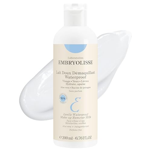 Embryolisse Gentle Waterproof Make-up Remover Milk, 4-in-1 Hydrating Facial Cleanser for Sensitive Skin with Aloe Vera & Shea Butter, 6.76 Fl Oz