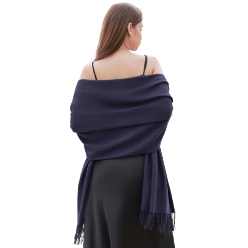 RIIQIICHY Cachemire Hiver Chaud Écharpe Pashmina Châle Wrap Pour Femmes et Hommes Marine Longues Grandes Écharpes Douces,Marine,Large