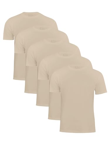 T-shirt col rond homme lot de 5 beige XXL en coton basique uni