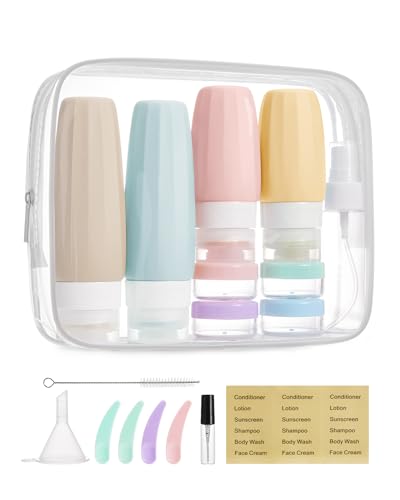 Image of BAGSMART 18 Pack TSA Approved Travel Bottles for Toiletries, Leak Proof Silicone Travel Size Containers Bottles for Shampoo, Soft Pastel