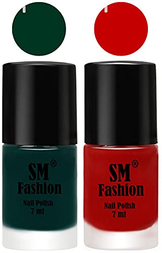 Image of Long Lasting Nail Polish | Nail Paint Combo 7 ml Each) - Set of 2 Dark Green-Orange