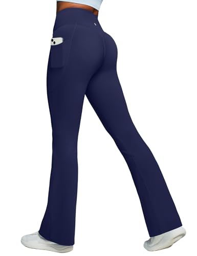 Heathyoga Mini Flare Leggings Scrunch Butt Lifting Yoga Pants with Pockets
