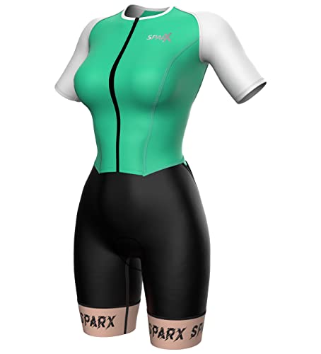 Sparx Aero Triathlon Suit Women Short Sleeve Tri Suit Women Running Swimming Cycling Skinsuit (Mint Green, 2XL)