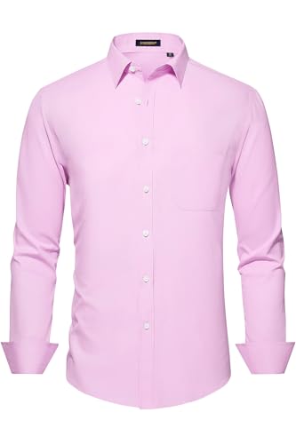 Image of HISDERN Mens Dress Shirts Long Sleeve Button Down Casual Shirts for Men Inner Contrast Formal Business Tuxedo Wedding Shirt