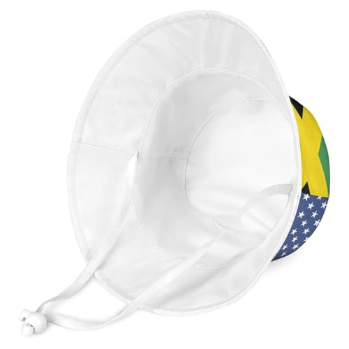American and Jamaican FlagChildren's Bucket Hat for Boys and Girls, Breathable Summer Beach Hat54cm2