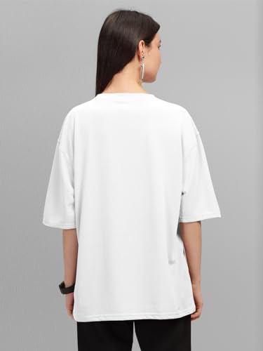 Image of HELLCAT Beige Trendy Printed Oversized T-Shirt for Women