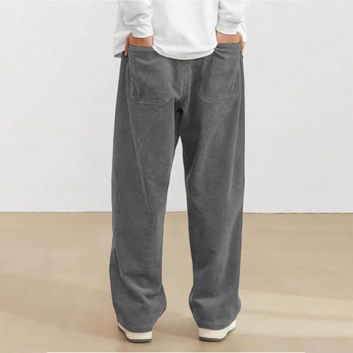 Corduroy Pants Men Slim Fit Drawstring Elastic Waist Vintage Baggy Sweatpants Tall Wide Leg Sweat Pants with Pockets2