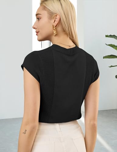 LOMON Women's Summer Cap Sleeve Knit Tops Mock Neck Business Casual Sweaters Lightweight Pullover Blouses4