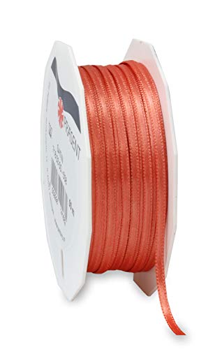 Präsent - Satin Ribbon Living Coral 3 mm Width, 50 m Length, Taupe