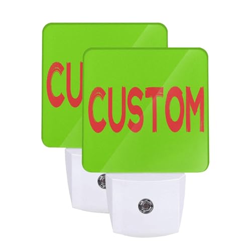 Image of Personalized LED Plug-in Night Light 2-Pack with Pictures Text Logo, Custom Photo Auto Sensor Nightlights Set of 2 for Bedroom Bathroom Hallway Decor Gifts